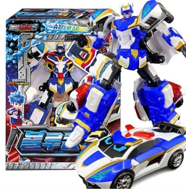 SSmall Metal Cardbot S Transforming Robot Figure Car Toy Blue COP S Police Car