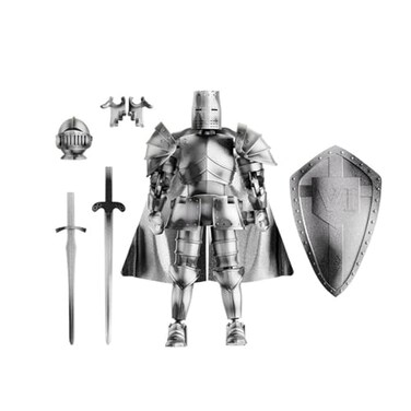 IYOOCSS T13 Medieval Knight Action Figure 3D Printed Articulated Figure Model Kit Poseable Desk Display Collectible Knight Armor Figure with Sword Shield Helmet Assembly Required Silver