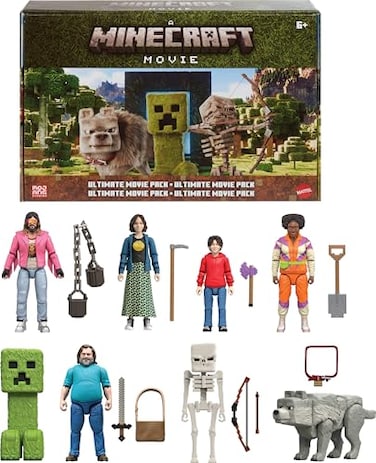 Mattel Minecraft Ultimate Movie Pack with 8 Action Figures 8 Accessories Including 4inch Steve Creeper Collectible Toy Set