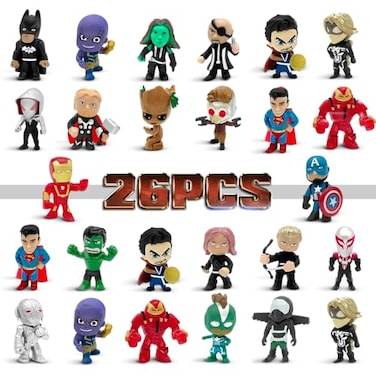 DLOCVN Mini Superhero Toys 26PCS Minifigures Small Action Figures Superhero Party Birthday Decorations for Kids Christmas Stocking Easter Eggs Cake Toppers Collectibles