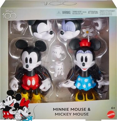Mattel Disney 100 Collectible Action Figures Mickey and Minnie Mouse Posable Characters Swappable Head Hands Soft Good Elements