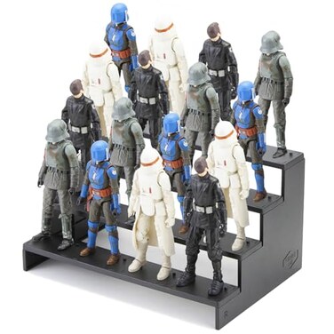 FIGURESLAB Star Was Black Series 6 inch Figure Risers Display Stand Action Figure Shelf with Flexible Pegs for Collectibles Organizer Figure Toy Support Holder Base for 112 Scale Models 4 Tiers Black