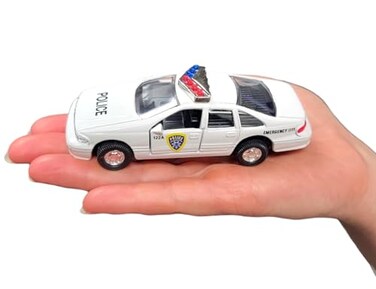 Zugar Land DieCast Pull Back Police Car Caprice 45 Chevy Blue White and Black Openable Doors Pull Back Action Realistic Highway Patrol Police Vehicles 1 White
