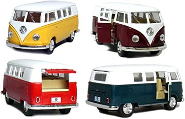 KiNSMART 1962 Volkswagen Classic Bus 132 Scale 5 Die Cast Metal Model Toy Van Pullback Acation 4 Set