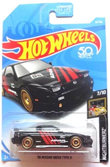 Mattel Hot Wheels 2018 50th Anniversary Nightburnerz 96 Nissan 180SX Type X 91365 Black