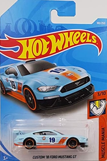 Hot Wheels 2019 Muscle Mania Custom 18 Ford Mustang GT 180250 Light Blue and Orange