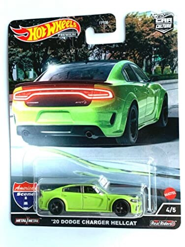 Hot Wheels DieCast 20 Dodge Charger Hellcat Lime Green Car Culture American Scene 45 Premium 164 Scale GHG66