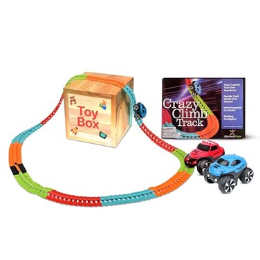 Discovery Toys Crazy Climb Track Flexible Race Track Set with LED LightUp Car 144 Track Pieces with 2 Interchangeable Car Shells Custom Climbing Racetrack Toy for Kids Ages 5