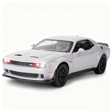 BDTCTK 132 Dodge Challenger Hellcat Model Car Zinc Alloy Pull Back Toy car with Sound and Light for Kids Boy Girl GiftGray