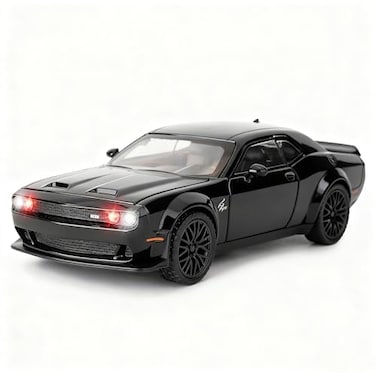 BDTCTK 132 Dodge Challenger Hellcat Model Car Zinc Alloy Pull Back Toy car with Sound and Light for Kids Boy Girl GiftBlack
