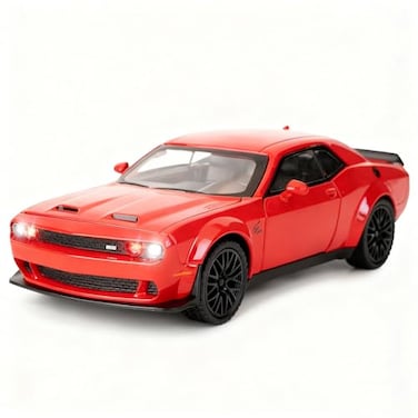BDTCTK 132 Dodge Challenger Hellcat Model Car Zinc Alloy Pull Back Toy car with Sound and Light for Kids Boy Girl GiftRed