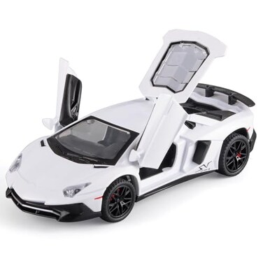 iLooboo White Lambo Aventador Toy Car Model Pull Back Vehicles Diecast with Light Sound