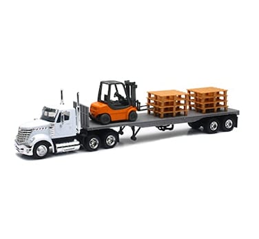 NewRay 16643 Newray 1 43 Long Haul Trucker International Lonestar Flatbed with Forklift Pallets Whiteunisexchildren