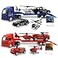 OTONOPI Toy Vehicle Push and Go Rescue Playset Diecast Mini Police Car Fire Engine Truck and Helicopter Toy in Semi Carrier Truck Gift for Toddlers Kids Boys