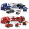 OTONOPI Toy Vehicle Push and Go Rescue Playset Diecast Mini Police Car Fire Engine Truck and Helicopter Toy in Semi Carrier Truck Gift for Toddlers Kids Boys
