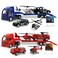 OTONOPI Toy Vehicle Push and Go Rescue Playset Diecast Mini Police Car Fire Engine Truck and Helicopter Toy in Semi Carrier Truck Gift for Toddlers Kids Boys
