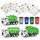 FIVEDAOGANG Garbage Truck Toy 3 Pack Friction Powered Waste Management Garbage Truck Game with Front Load Dumpster Back Dump Garbage4 Trash Bins with 108 pcs Trash Cards Gift for 3 Years Old Kids