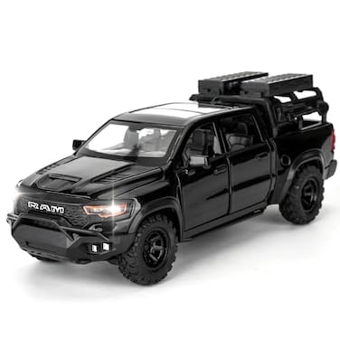 BDTCTK Dodge Ram Mammoth PickUp Truck Model Car Zinc Alloy Pull Back Toy car with Sound and Light for Kids Boy Girl GiftBlack