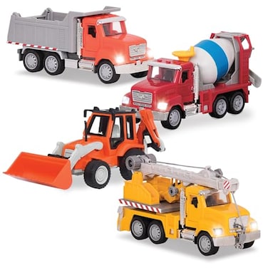 Driven by Battat 4Pack of 7 Construction Toy Trucks Includes Crane Truck Dump Truck Cement Mixer Excavator Lights Sounds Ages 3
