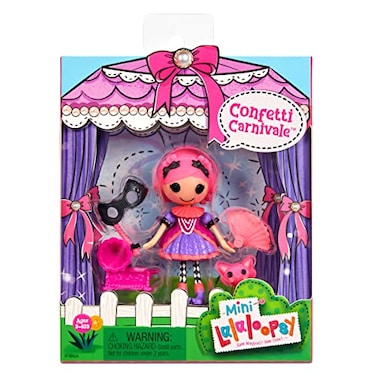 Lalaloopsy Mini Doll Confetti Carnivale with Mini Pet Cat 3 Masquerade Ball Party Theme Doll with Pink Hair Accessories in Reusable Package playset for Ages 3103