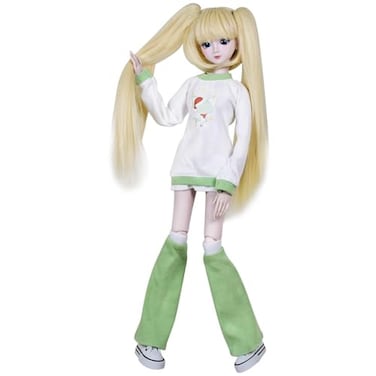 EVA BJD 13 BJD Doll 20 Movable Joints Plastic Ball Jointed Doll Removable Hair Clothes Openable Head for Eye Replacement Full Set with White and Green Outfit Gift for Kids 6