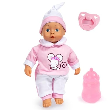 Bayer Interactive Baby Doll 14 inch Soft Plush Pretend Play Toy with Sounds Bottle Pacifier