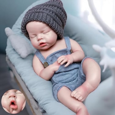 Gileutay 20 inch Full Solid Silicone Reborn Doll Boy Lifelike Reborn Sleeping Newborn Babies Doll That Can Open Mouth
