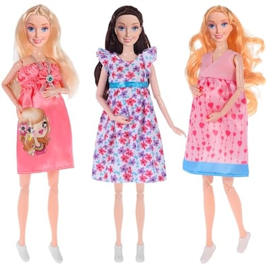 dollbie 3Pack 115 inch Pregnant Dolls with Interchangeable Pregnant and Normal Bellies Includes 3 Dolls 3 Dresses 3 Babies