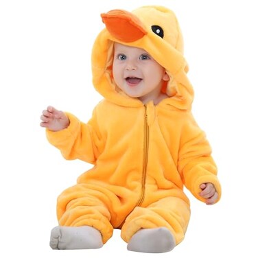 MICHLEY Unisex Baby Costume Winter and Autumn Flannel Romper for 612 Months Animal Cosplay Jumpsuit Yellow Size 80