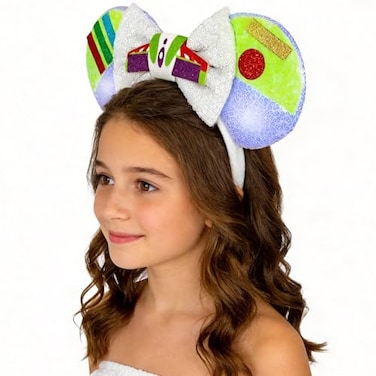 Tarocynn Mouse Ears Headbands with LED Light 1PC Sequin Headbands Light Up Park Ears for Party Favors Cosplay Costumes Accessories GreenWhite