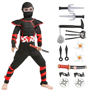 Szsppinnshp Halloween Ninja Costume for Boys Kids Black Medium46Y