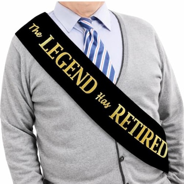 JPACO The Legend Has Retired Sash Elegant Black and Gold Foil Legendary Sash for Both Women and Men a Large Gold Safety Pin Perfect for Retirement Parties