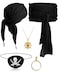 Didaey 5 Pcs Captain Pirate Costume Accessories Set Pirate Eye Patch Large Sash Headband Necklace Earring for Women MenBlack