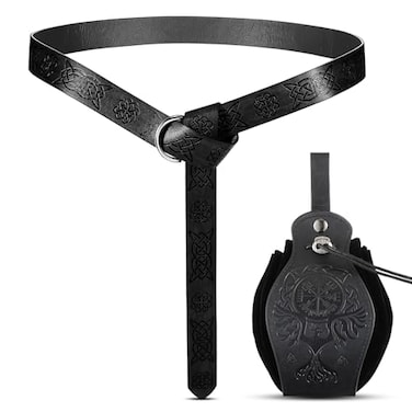 LEIFIDE 2 Pcs Renaissance Belt Pouch Medieval Viking Pirate Leather Pouch Bag Embossed Costume AccessoriesBlackFancy