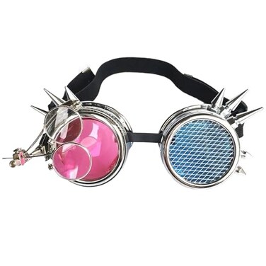 Lelinta Spiked Goggles Steampunk Welding Goth Cosplay Vintage Goggles RusticCopper frame 2x Red lensesAdjustable
