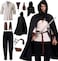 Akokvlar 10 Pcs Men Renaissance Costume Medieval Pirate Shirt Ankle Banded Pants Viking Outfit Set Large Black