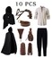 Akokvlar 10 Pcs Men Renaissance Costume Medieval Pirate Shirt Ankle Banded Pants Viking Outfit Set Large Black