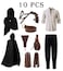 Akokvlar 10 Pcs Men Renaissance Costume Medieval Pirate Shirt Ankle Banded Pants Viking Outfit Set Large Black
