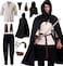 Akokvlar 10 Pcs Men Renaissance Costume Medieval Pirate Shirt Ankle Banded Pants Viking Outfit Set Large Black