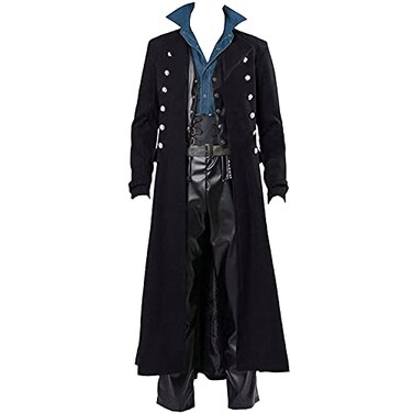 BITSEACOCO Mens Vintage Victorian Steampunk Jacket Gothic Renaissance Medieval Frock Coat Cosplay Halloween Costume Tailcoat black L