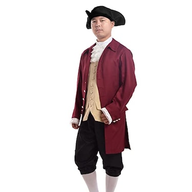 BLESSUME Rococo Men Colonial Costume Patriotic Adult Costume Wine Red Suit XLarge