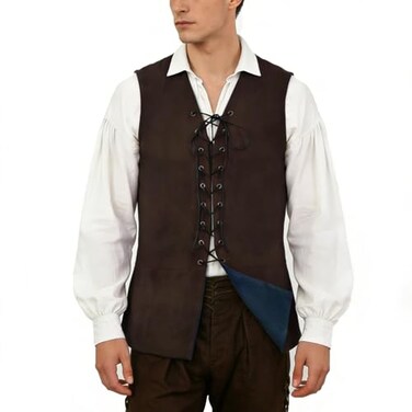 BPURB Mens Renaissance Steampunk Laceup Vest Gothic Waistcoat Reversible Vest for Men