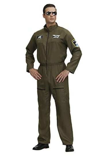 frawirshau Mens Flight Suit Costume Military Fighter Pilot Jumpsuit Halloween Costume XL