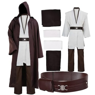 Laku Mens Tunic Costume Hooded Robe Full Set Halloween Cosplay Costume Cloak Set White