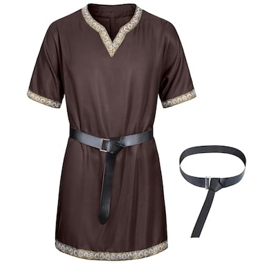 TOGROP Mens Medieval Costume Viking Pirate Tunic Knight Warrior Renaissance Shirts with Belt Brown M