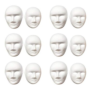 Vankcp 12 Pcs DIY White Mask Halloween White DIY MasksPlain Mask Paper Full Face Opera Masquerade Masks