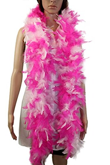 Flydreamfeathers 60 Gram 2 yards Long Chandelle Feather Boa Great for Party Wedding Halloween Costume Christmas Tree DecorationCandy Pink Mix White