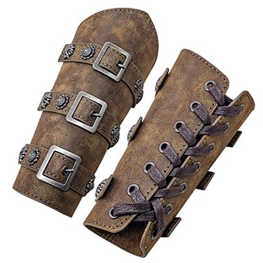 HiiFeuer Medieval PU Leather Buckle Arm Bracers Knight LARP Retro Renaissance Arm Guards One Size One Pair Bronze