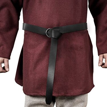 HiiFeuer Medieval PU Leather Ring Belt Retro Renaissance Rivets Belt for LARP Ren Faire Parties Black A