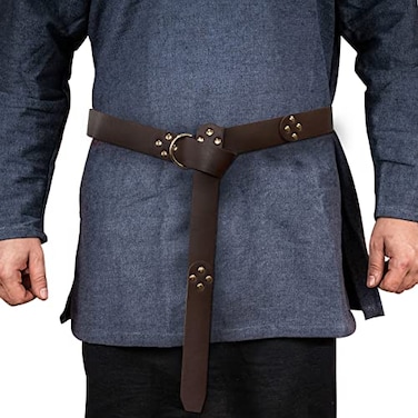 HiiFeuer Medieval PU Leather Ring Belt Retro Renaissance Rivets Belt for LARP Ren Faire Parties Brown B